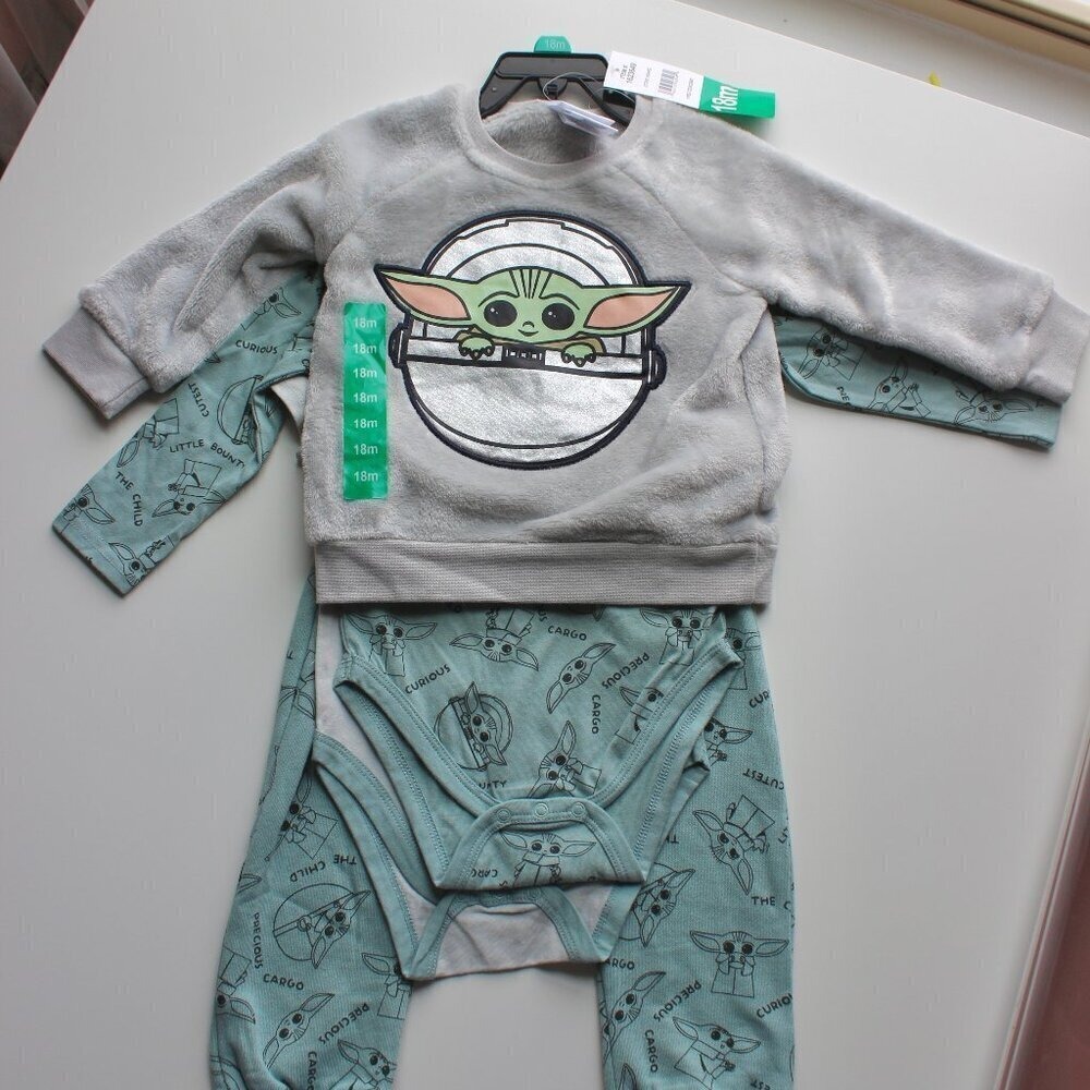 Star Wars Baby Boy Yoda Grogu 4 Pc‎ Set Sweatshirt Bodysuits Pants 18M NWT